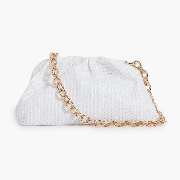Tuckernuck White Raffia Straw Slouchy Clutch New With Gold Link Chain Strap - Picture 1 of 11